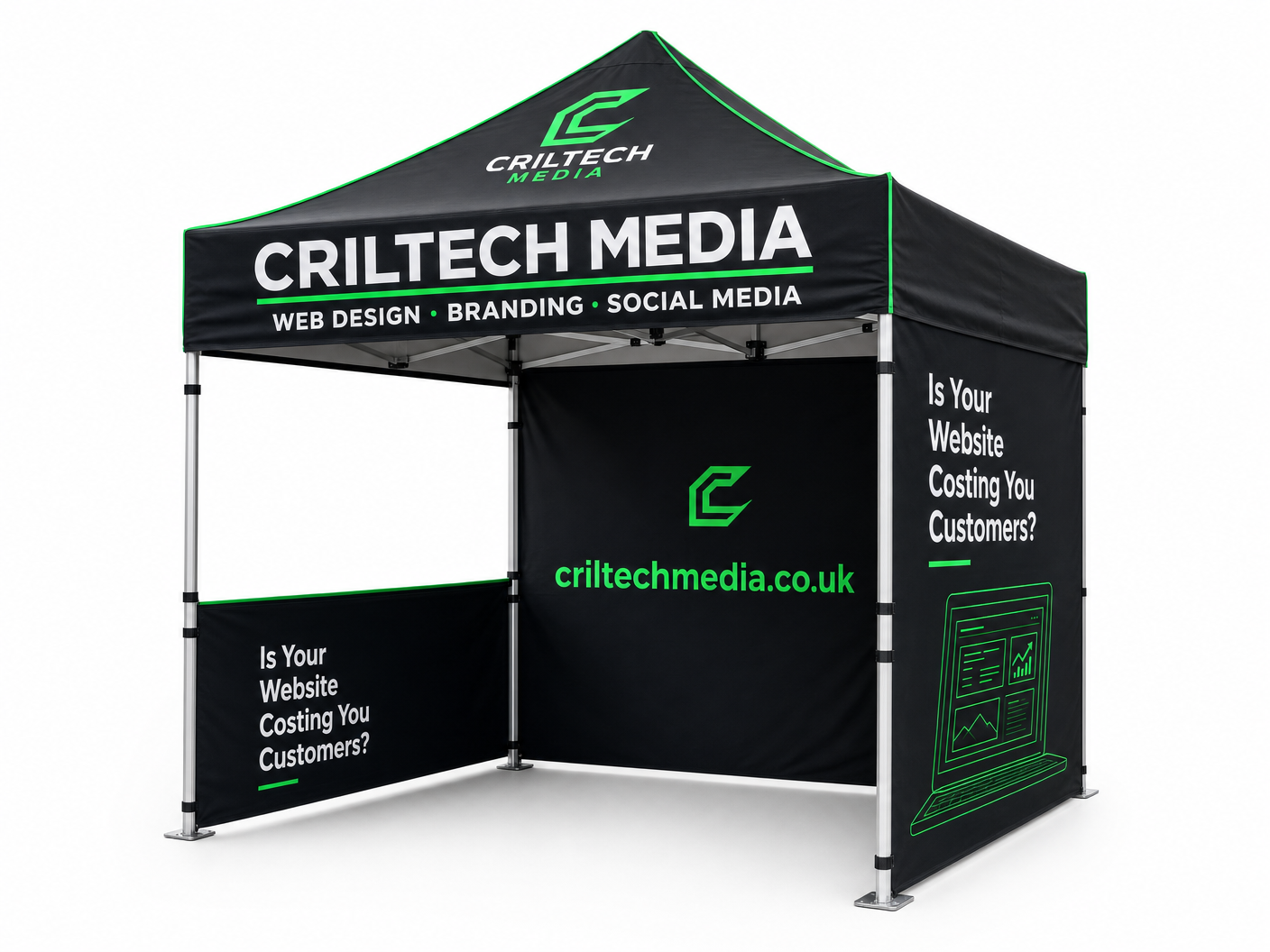 Criltech Media branded advertising gazebo for business events